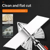 An adjustable angle shear tool is shown cutting thin wood and cable trunking.