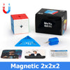 A set of MoYu magnetic 2x2 speed cubes, including the cube, a blue plastic piece, and instruction cards.