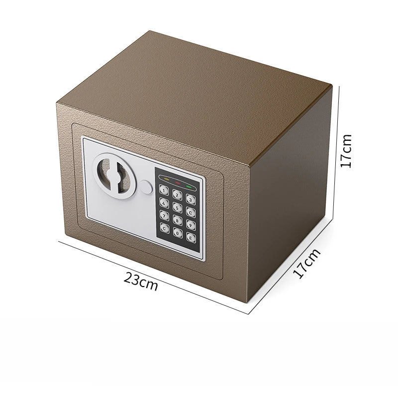 Boîte de sécurité numérique marron avec clavier et serrure, vue de dessus-avant.