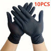 A pair of black heavy-duty nitrile disposable gloves with a diamond texture shown on a hand.