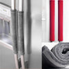 A close-up view of two gray velvet anti-skid protector covers for refrigerator handles.