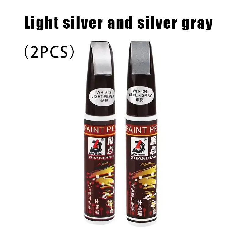 Two paint repair pens in light silver and silver gray colors for touch-up work