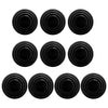A set of ten black car door shock absorbing gaskets arranged in a row.