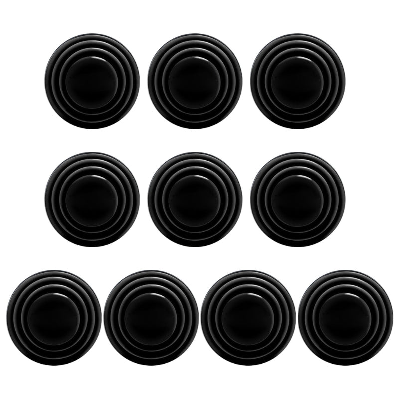 A set of ten black car door shock absorbing gaskets arranged in a row.