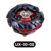 A black and red metal spinning top battle toy with a launcher, featuring a fierce wolf design.