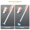 A white, unclamped toilet cleaner rod and a pressed version of the same product for no-touch hygiene.
