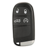 Black replacement key fob shell for Jeep, Dodge, Chrysler, and Fiat vehicles featuring various buttons.