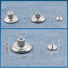 A set of instant no-sew snap buttons and fasteners shown in various sizes and configurations on a blue fabric background.