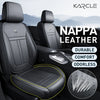 Black Nappa leather car seat covers for front seats showing a close-up of the material texture