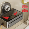 Chrome wall-mounted soap dish with a drain tray featuring upward arrows indicating high drainage and fast airflow.