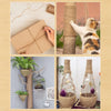 A collage showing a natural jute twine roll, gift wrapping, and decorative hanging items made from the twine.