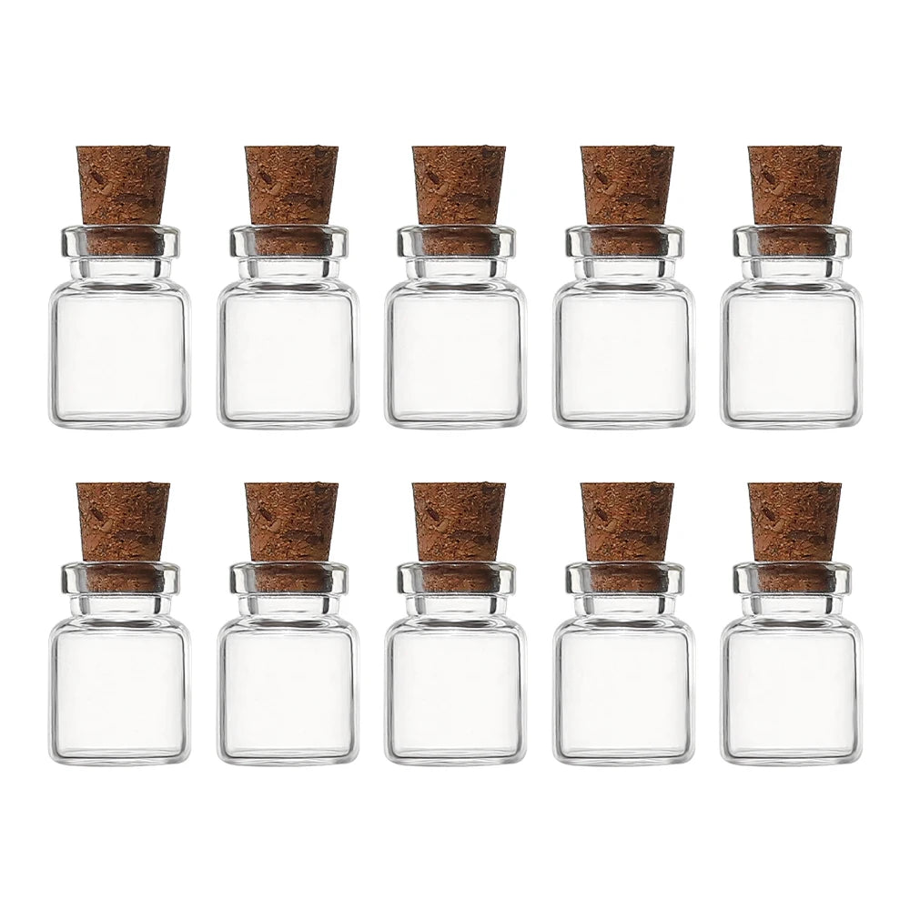 Set of 10 Mini Glass Bottles with Cork Stoppers for DIY and Decor