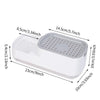 White countertop soap dispenser with a built-in grid for holding sponges.