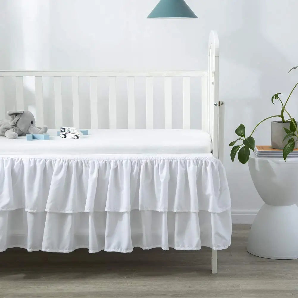 Two-Layer Ruffled Crib Bed Skirt for Standard and Toddler Beds