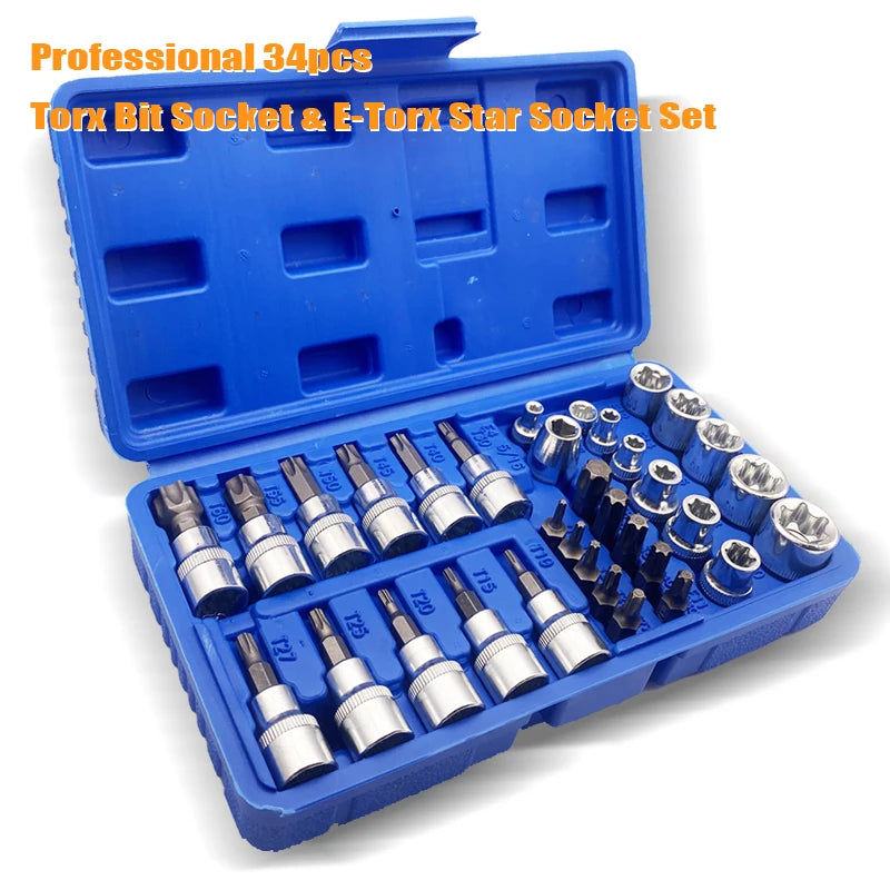 34-Piece Torx & E-Torx Bit Socket Set