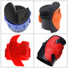 A set of red and black motorcycle fork seal cleaning tools for 45–55mm shock absorbers shown in various angles.