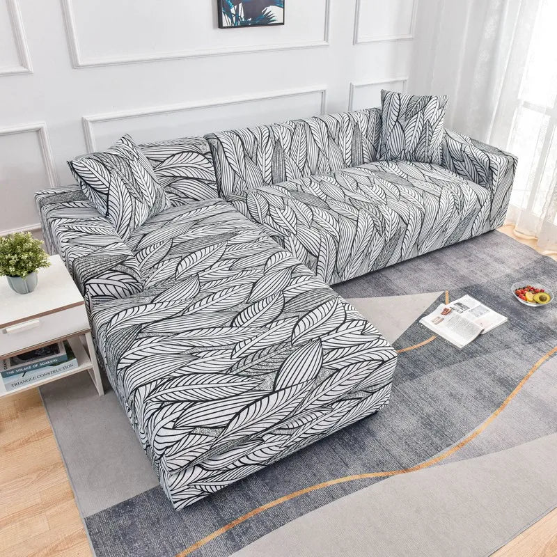 Printed L-Shape Sofa Cover with Elastic Edge