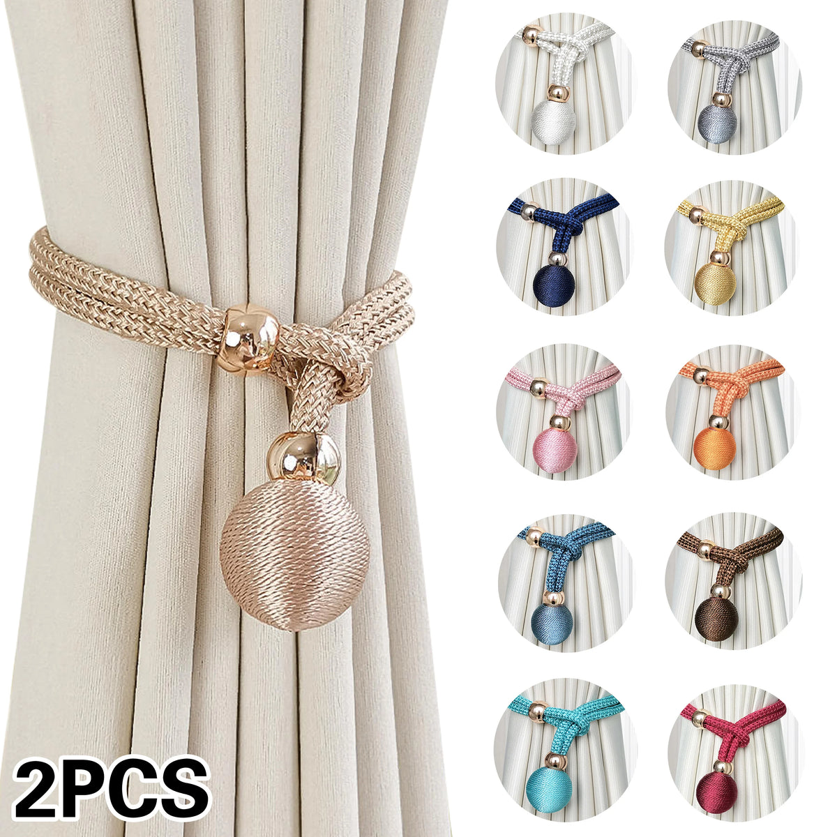 Adjustable French Ball Curtain Tiebacks (Set of 2)