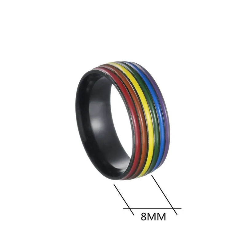 Anillo de Acero Inoxidable con Rayas Arcoíris
