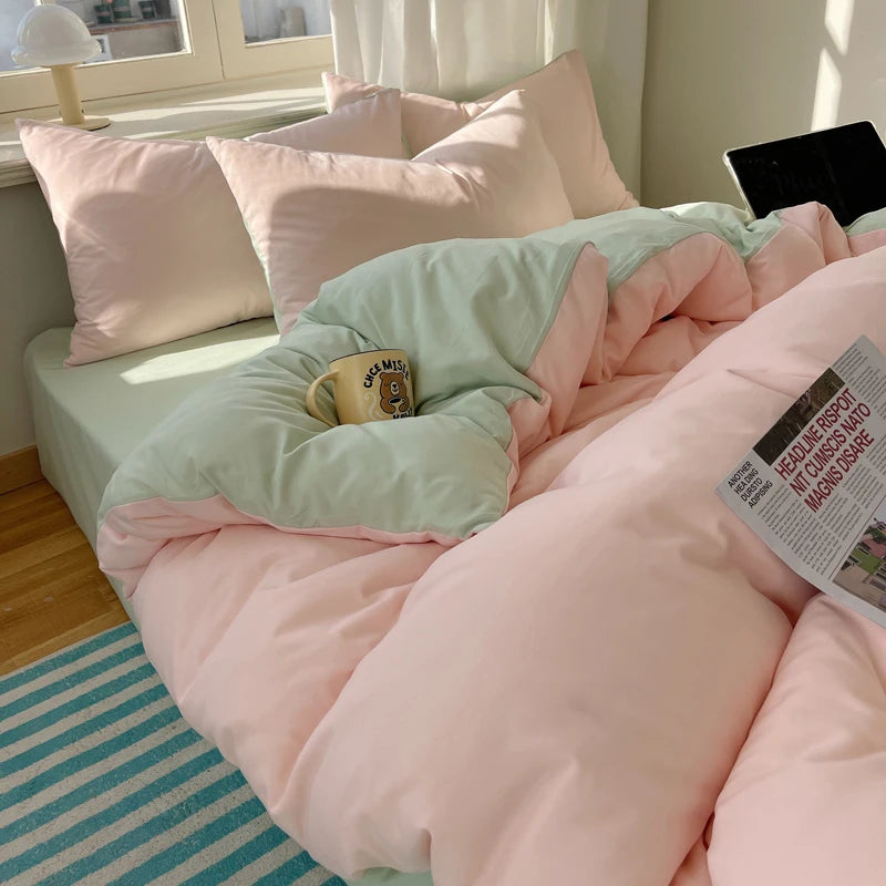 4-Piece Cotton Bedding Set with Duvet Cover, Flat Sheet, and Pillowcases