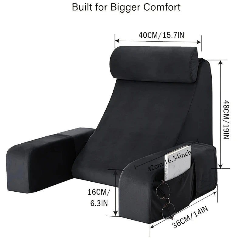 Ergonomic Back Support Pillow with Side Arms — Memory Foam Reading Cushion for Bed, Sofa & Office