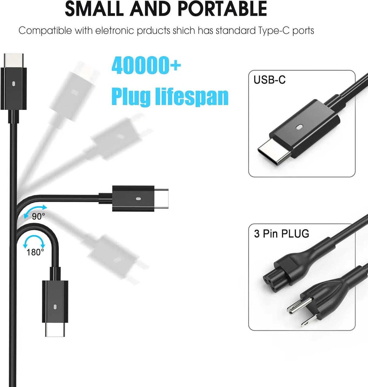 65W USB-C Laptop Charger for Dell Latitude, XPS, and Chromebook