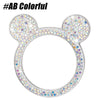 A circular ring adorned with colorful crystal rhinestones shaped like Mickey Mouse ears.