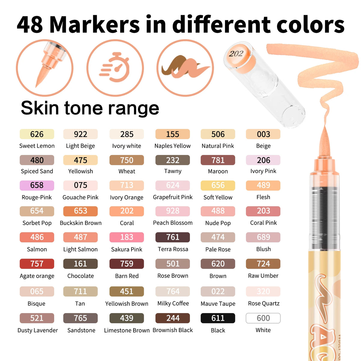 Skin Tone Acrylic Paint Markers, Soft Brush Tip for Portraits & Crafts