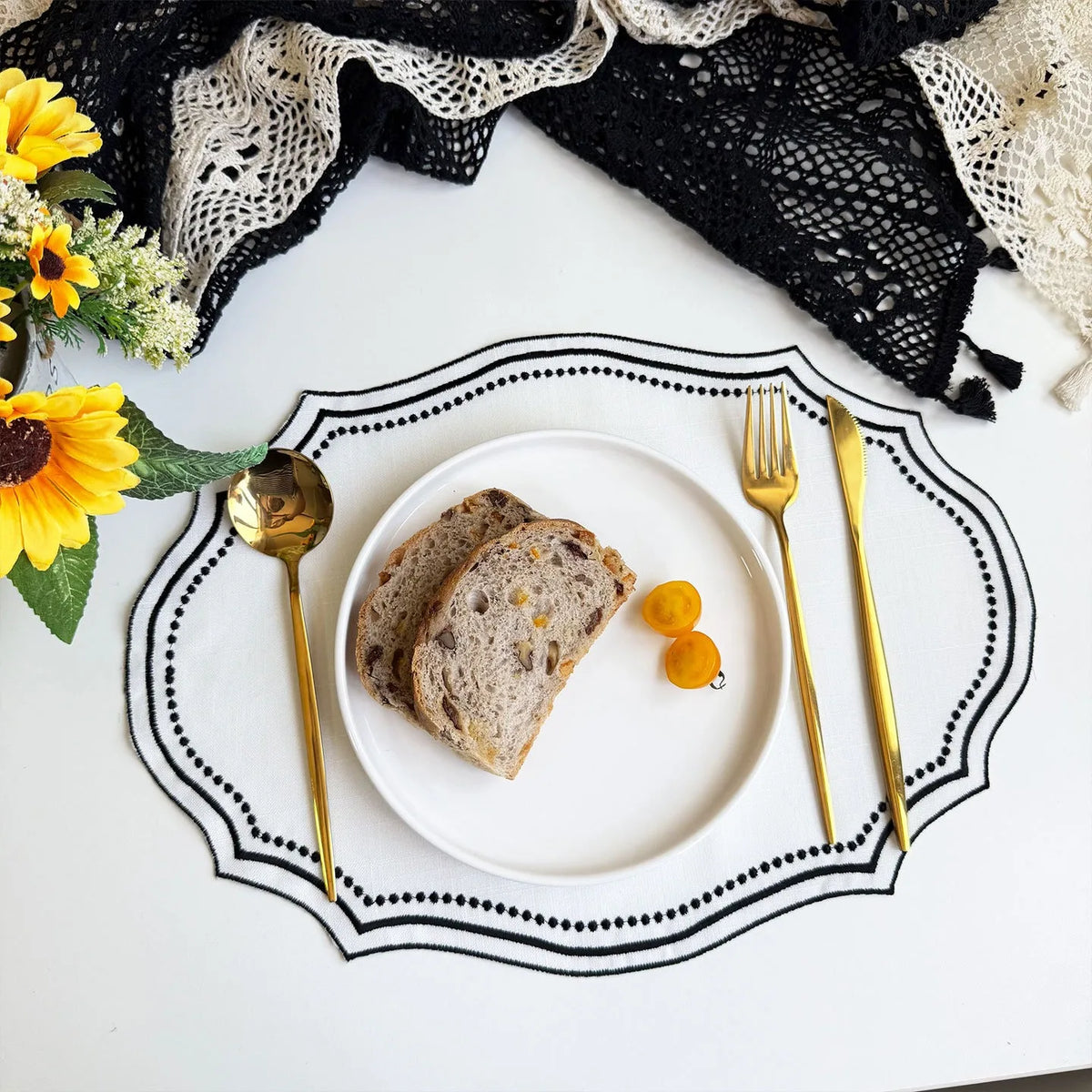 Embroidered Cotton-Linen Placemat Set – Elegant French Lace Table Decor
