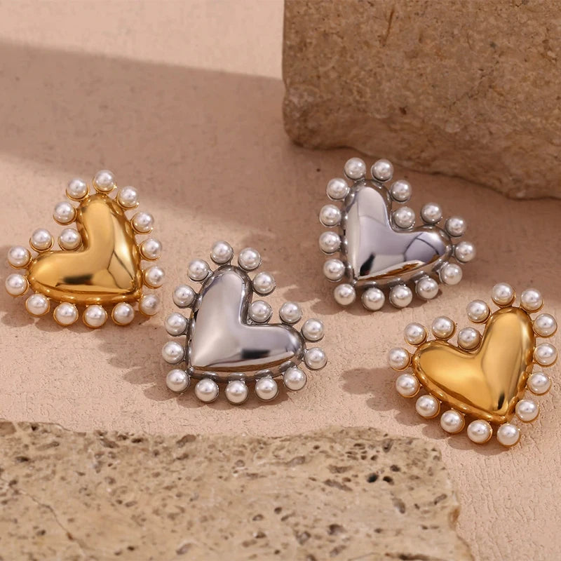 Pearl Heart Drop Earrings
