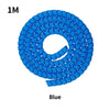Blue cable protector sleeve coiled into a circular shape for electric scooter cables.