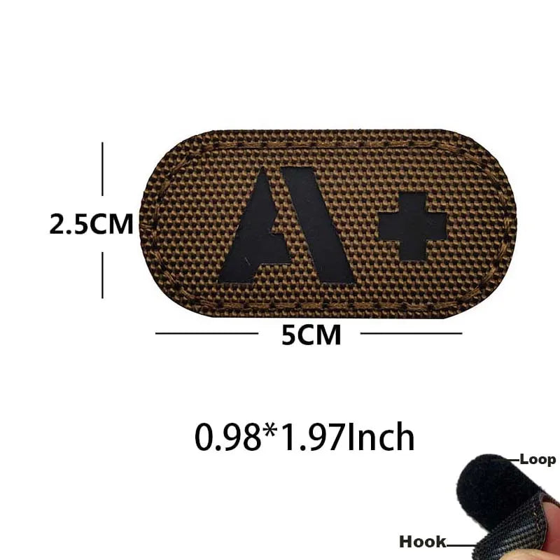 Reflective Glow-in-the-Dark Blood Type Tactical Patches with Hook and Loop Backing