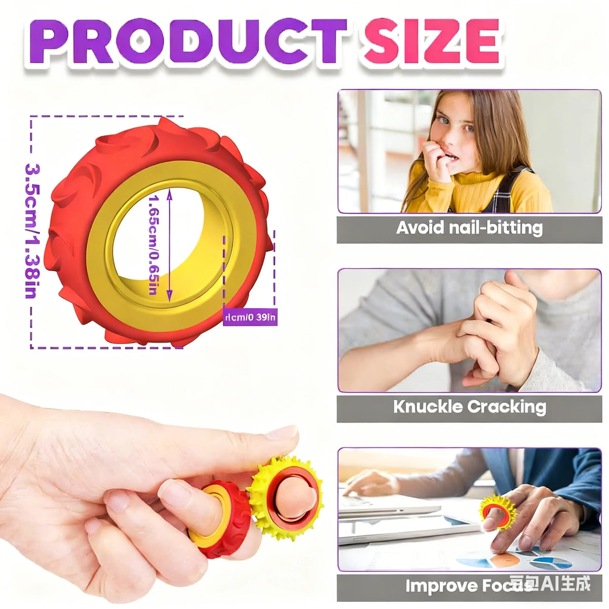 Spinning Sensory Ring Fidget Toy for Kids and Adults