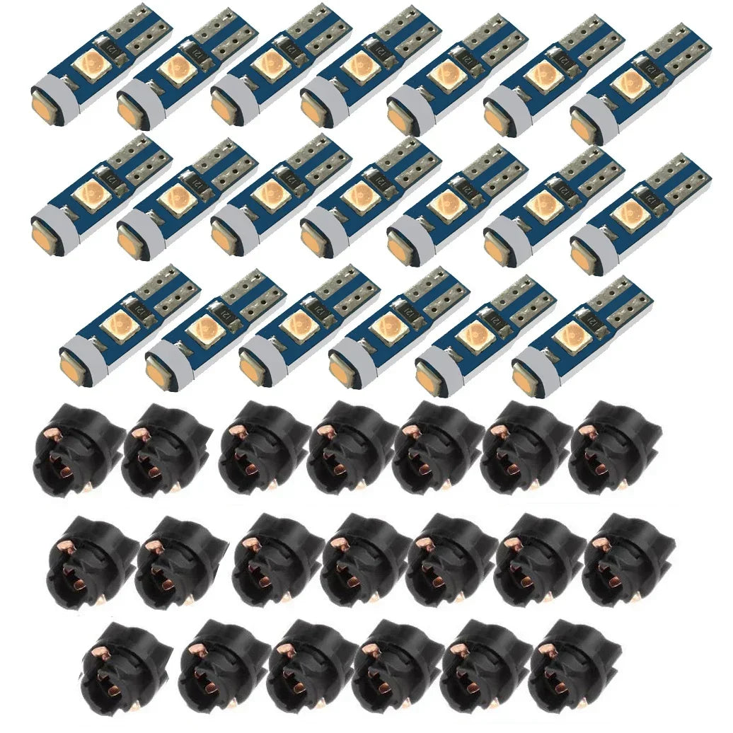 A pack of T5 LED instrument panel bulbs with twist lock bases.