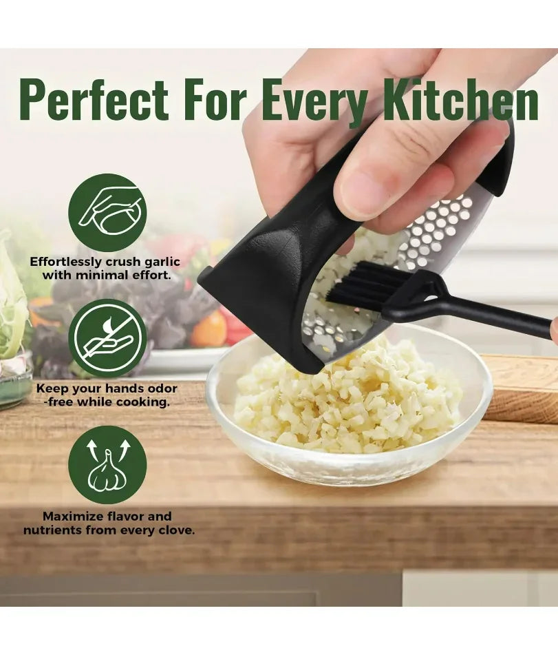 Stainless Steel Garlic Press with Ergonomic Handle