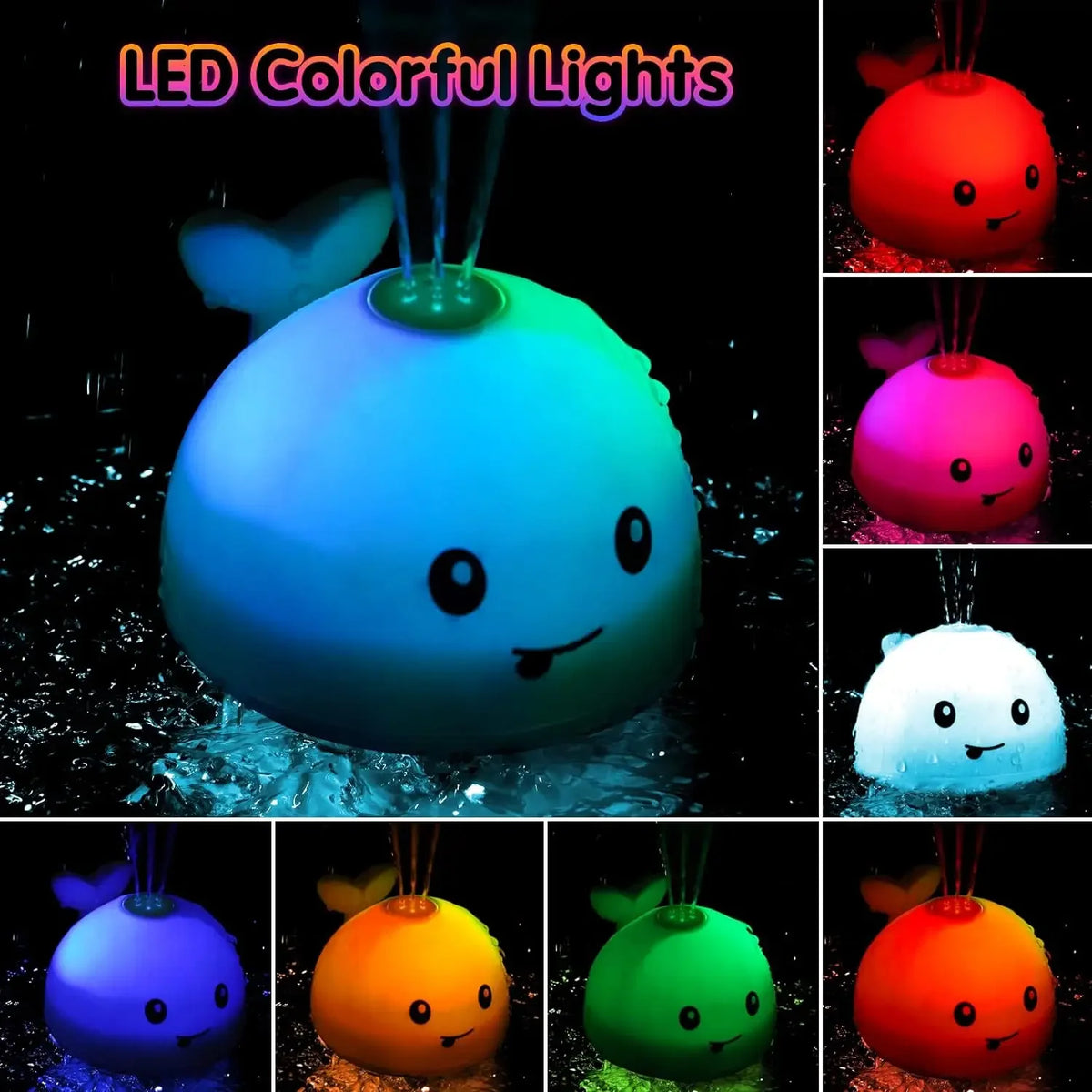 Whale Water Sprinkler Bath Toy with Glowing LED Lights