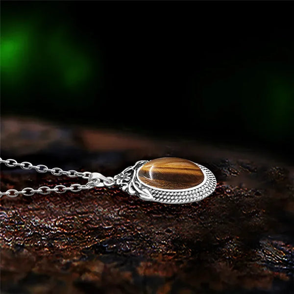 Vintage Tiger Eye Plant Pendant Necklace
