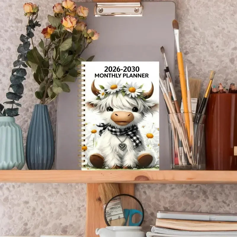 5-Year Monthly Planner with Highland Cow Cover (2026–2030)