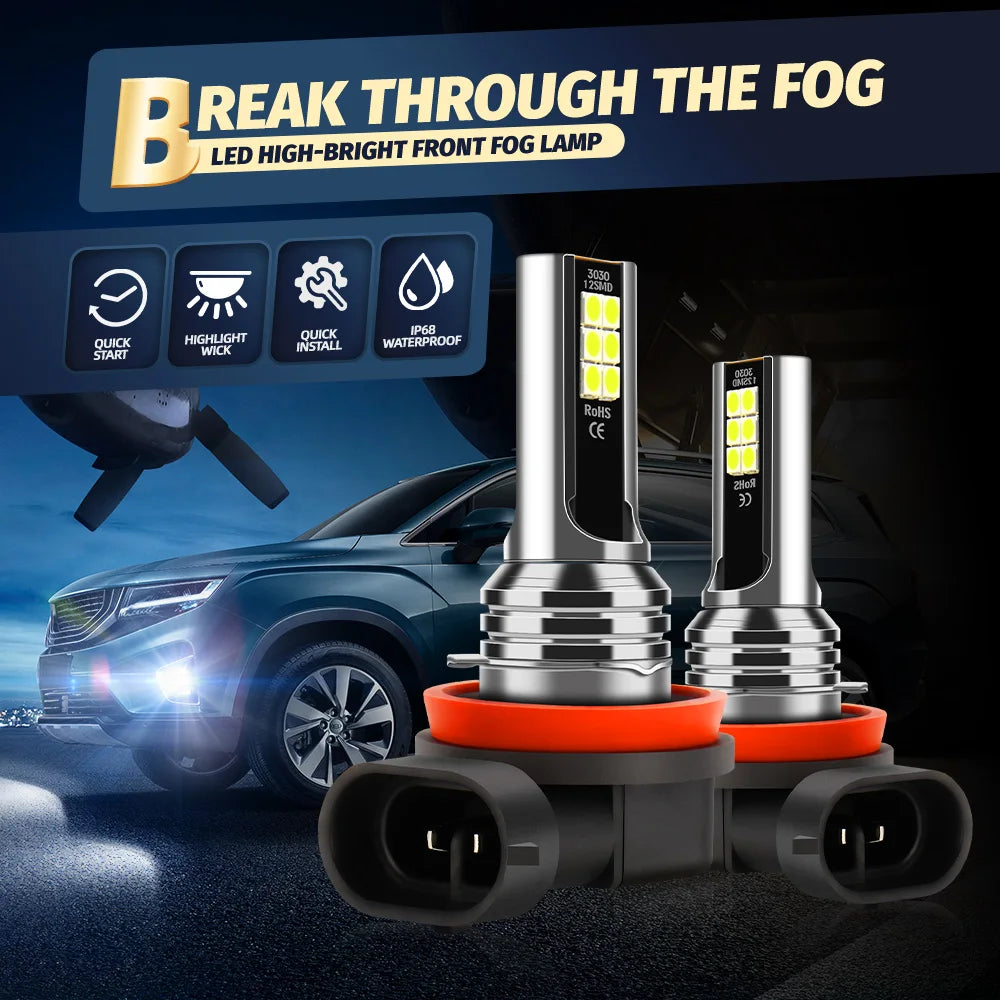 High-Performance LED Headlight Bulbs, 6000K Cool White, IP68 Waterproof (2-Pack)