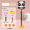 A black adjustable basketball hoop with a panda head design and various accessories like nets, chassis, support pipes, and ba