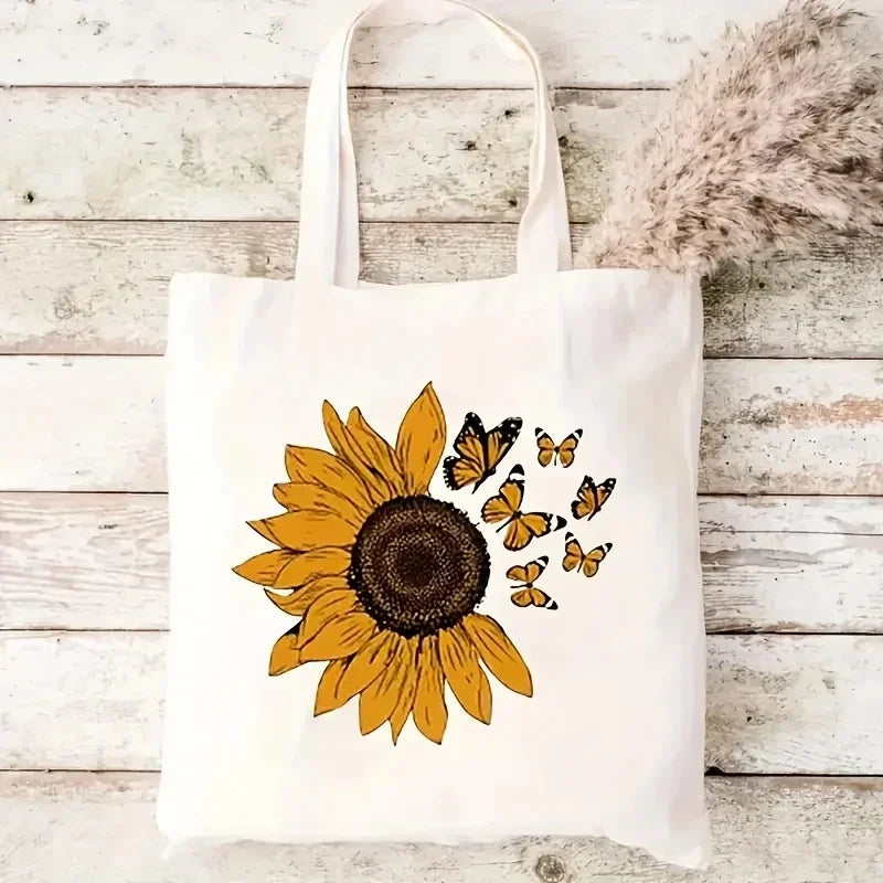 Sunflower Canvas Tote Bag – Large Capacity Shoulder Bag
