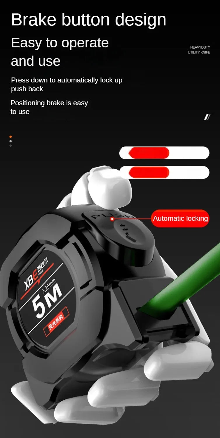 5m Fluorescent Steel Tape Measure with Self-Locking Mechanism