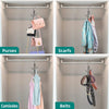 A set of organizers showing purses, scarves, camisoles, and belts hanging in a multi-compartment closet.