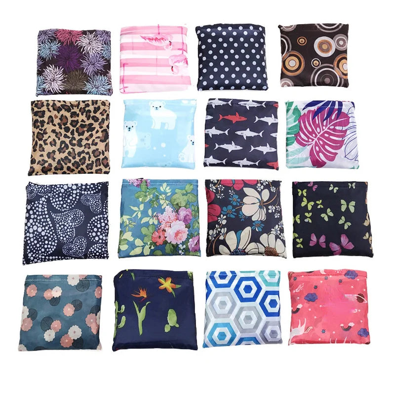 A collection of colorful patterned fabric pouches and bags.