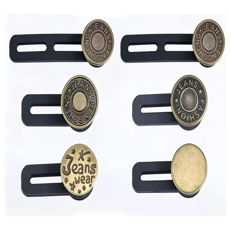 Six black and brass no-sew button waist extenders for jeans