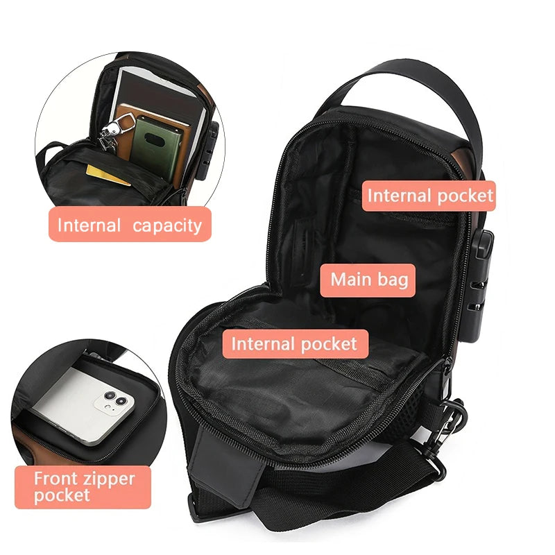 Oxford Sling Bag for Men with Zippered Phone Pocket
