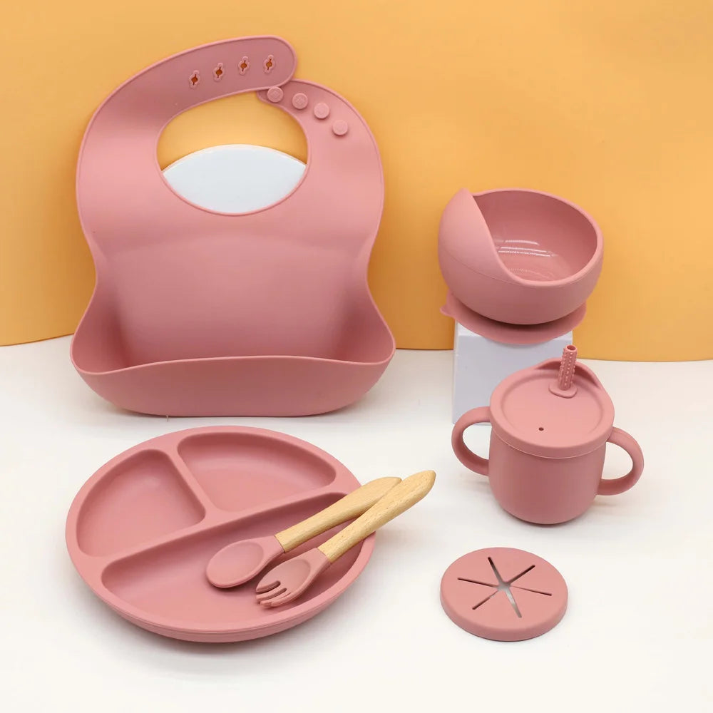Complete Silicone Baby Tableware Set with Suction Plate and Utensils