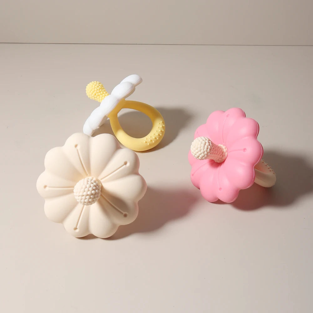 Flower-Shaped Silicone Baby Teether with Easy-Grasp Handle