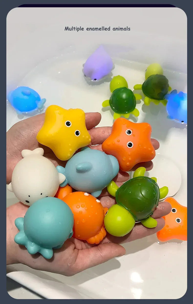 Glow-in-the-Dark Animal Bath Toy Set with Floating Net