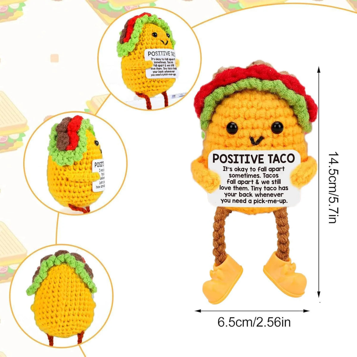 Handmade crochet pocket hug doll in yellow with a red leafy top and brown legs